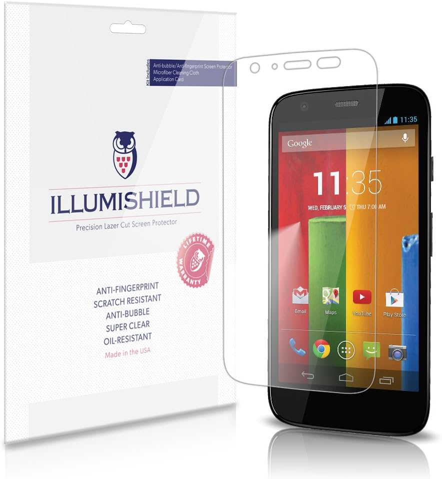 iLLumiShield Screen Protector Compatible with Motorola Moto G (3-Pack) Clear HD Shield Anti-Bubble and Anti-Fingerprint PET Film
