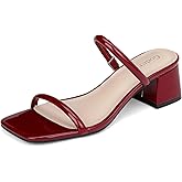 Goderci Women's Chunky Block Low Heeled Sandals Two Strap Square Open Toe Slip On Mule Heels