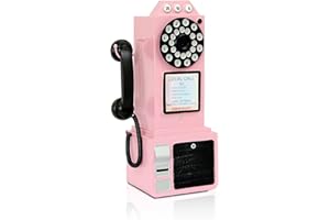 GUYIFUNY Antique Telephone - Rotary Dial Landline Phone Model Vintage Classic Phone Props Retro Wall Mounted Crafts Ornaments Cafe Bar Window Booth Decoration - 9.8''L x 6.3''W x 19.7''H, Pink-B