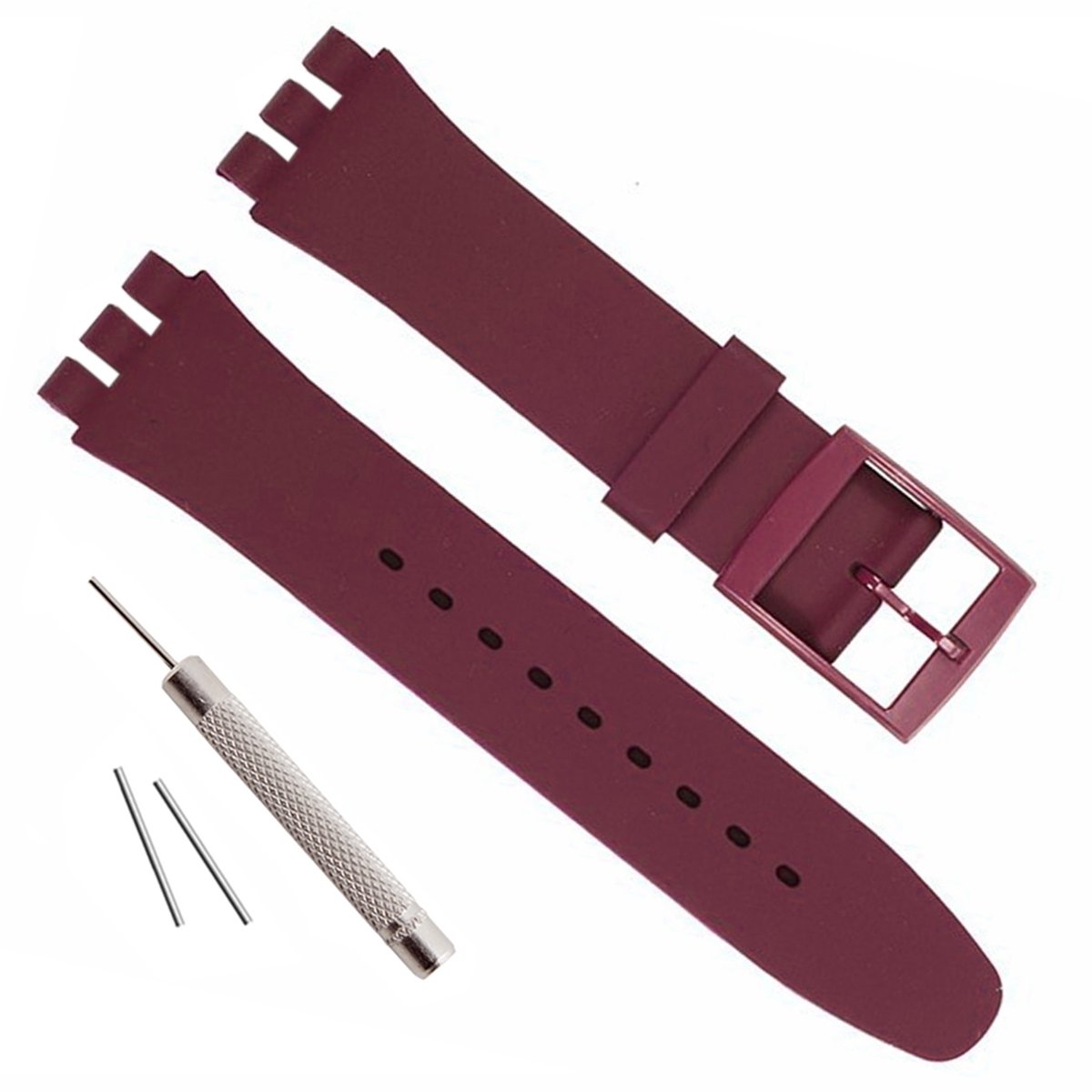 Waterproof Silicone Rubber Watch Strap Watch Band for Swatch (17mm 19mm 20mm) (19mm, Wine Red)