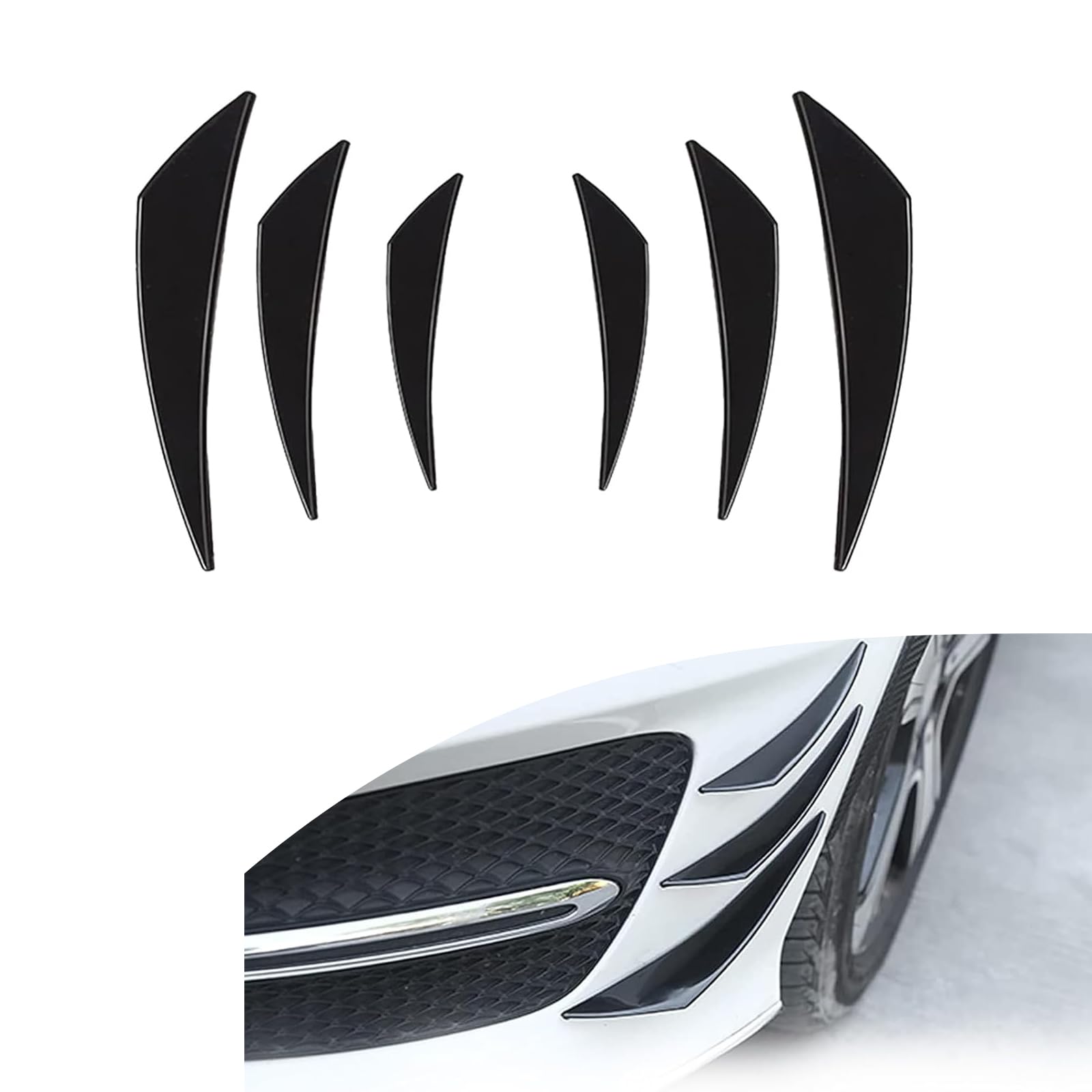 Photo 1 of 6 PCS Car Spoiler Canards Kit, Self-Adhesive Front Bumper Lip Splitter, Universal Auto Front Bumper Lip Splitter, Anti Collision Strip Decoration, Auto Exterior Soft Fins