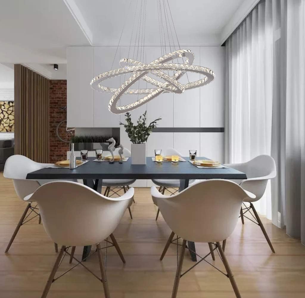 LED Crystal Chandeliers Ceiling Lighting Fixture Brightness Adjustable Stainless Steel Pendant Light (W23.62D15.35 inch): Home Improvement