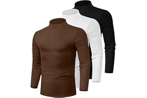 Riyiper 3 Pack Men's Mock Neck Shirts, Long Sleeve Cotton Turtleneck Tops Slim Fit Lightweight Pullover Casual Knit Sweaters