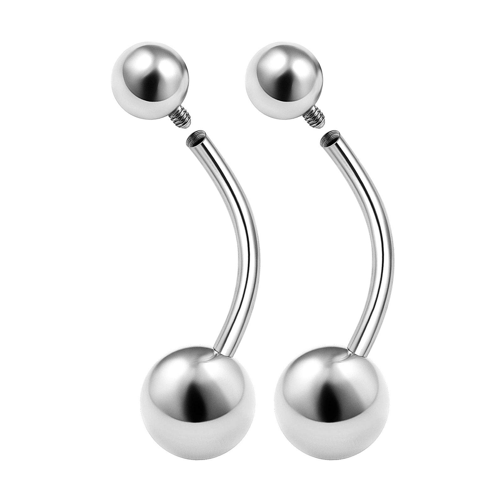 KJM FASHION 2PCS Surgical Stainless Steel Internally Threaded Belly Button Ring 14g 9/16 14mmNon Dangle Navel Bar Piercing Jewellery 2355