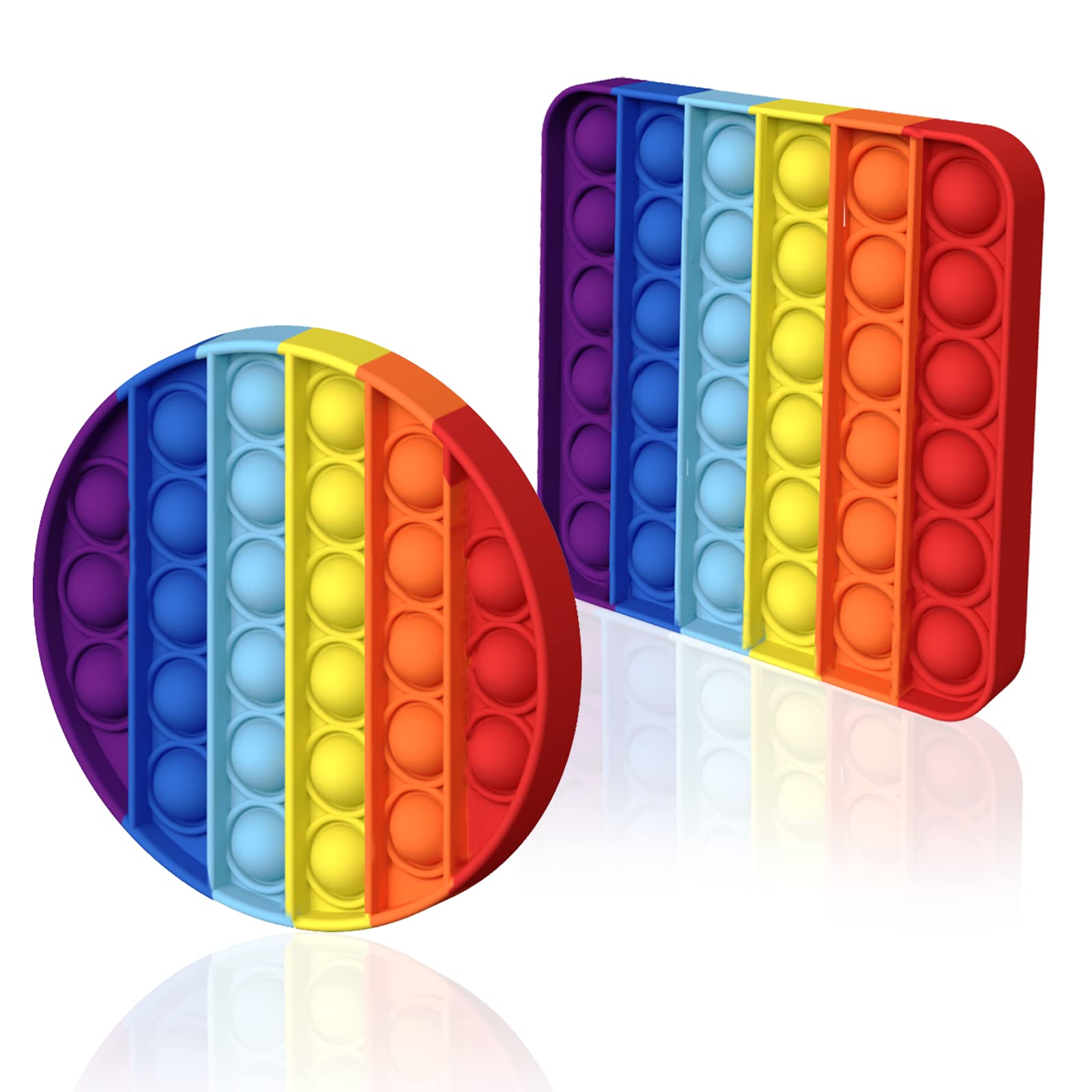 HOUT 2 Pack Sensory Pop Poppets lt Fidget-Toys - Round and Square Stress Relief Toys | Bubble Rainbow ADD Special Needs Anxiety Toy