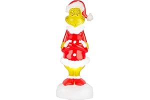 Gemmy Lighted Blow Mold Decor Grinch w/Santa Suit 14" Dr. Seuss, Multicolored