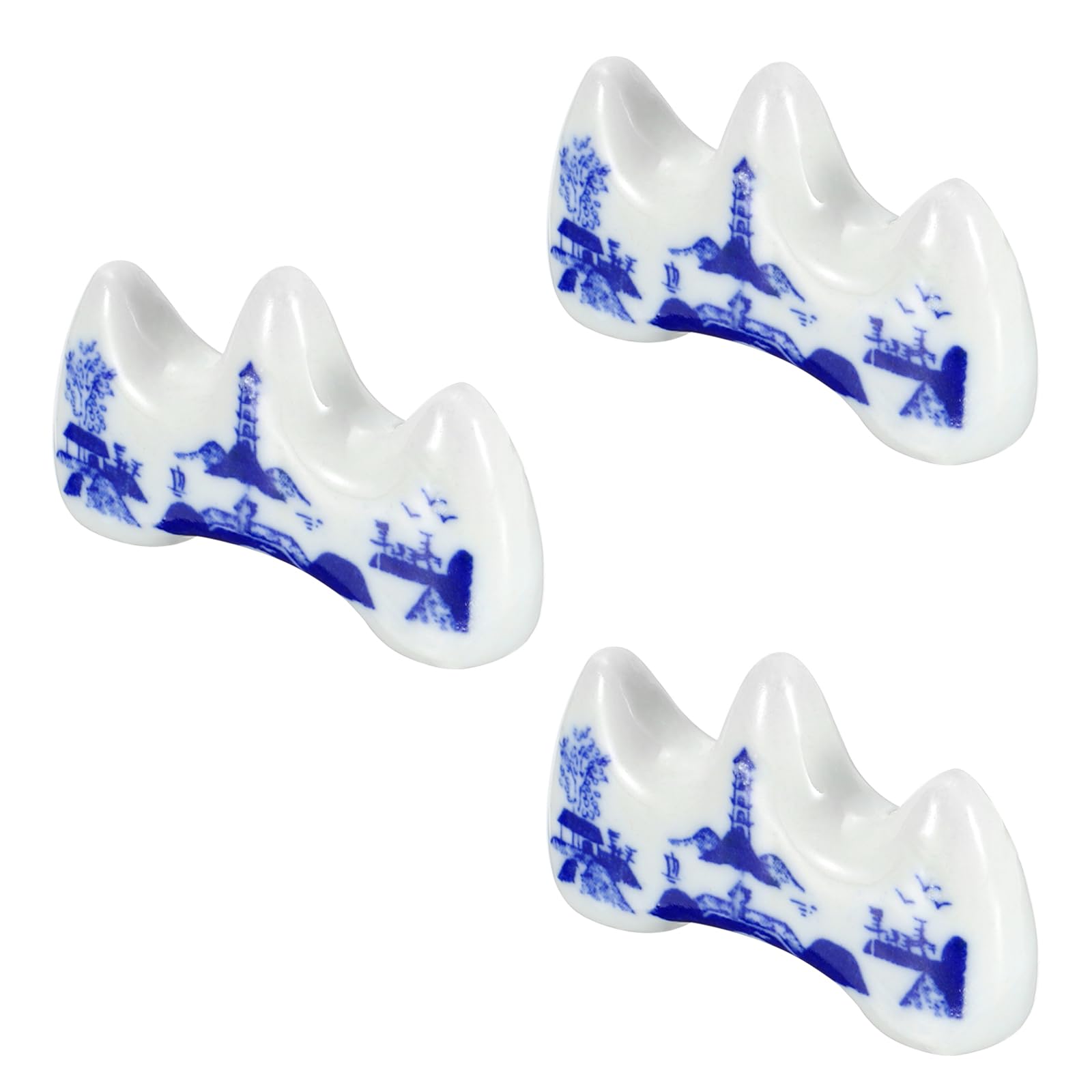 PATIKIL Calligraphy Brush Holder, 3 Pack 2 Ports 5.5cm Length Small Ceramic Chinese Calligraphy Brush Rest for Writing Painting Pen Brush Rack Holder Tool, White