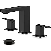 KENES Black Widespread Bathroom Faucet 3 Hole Bathroom Sink Faucet Matte Black Two Handle, 8-Inch 3 Pieces Bathroom Vanity Faucet with Pop Up Drain & Supply Lines, KE-9050-2-P