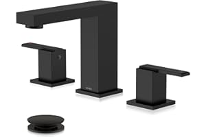 KENES Black Widespread Bathroom Faucet 3 Hole Bathroom Sink Faucet Matte Black Two Handle, 8-Inch 3 Pieces Bathroom Vanity Faucet with Pop Up Drain & Supply Lines, KE-9050-2-P