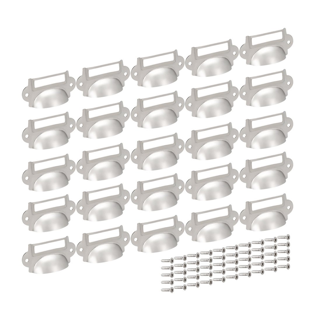Sourcingmap Label Holder Pull Handles, Vintage Carbon Steel Label Frame Drawer Knobs for Cabinet Cupboard, Silvery 69x35mm Pack of 25 w Screws
