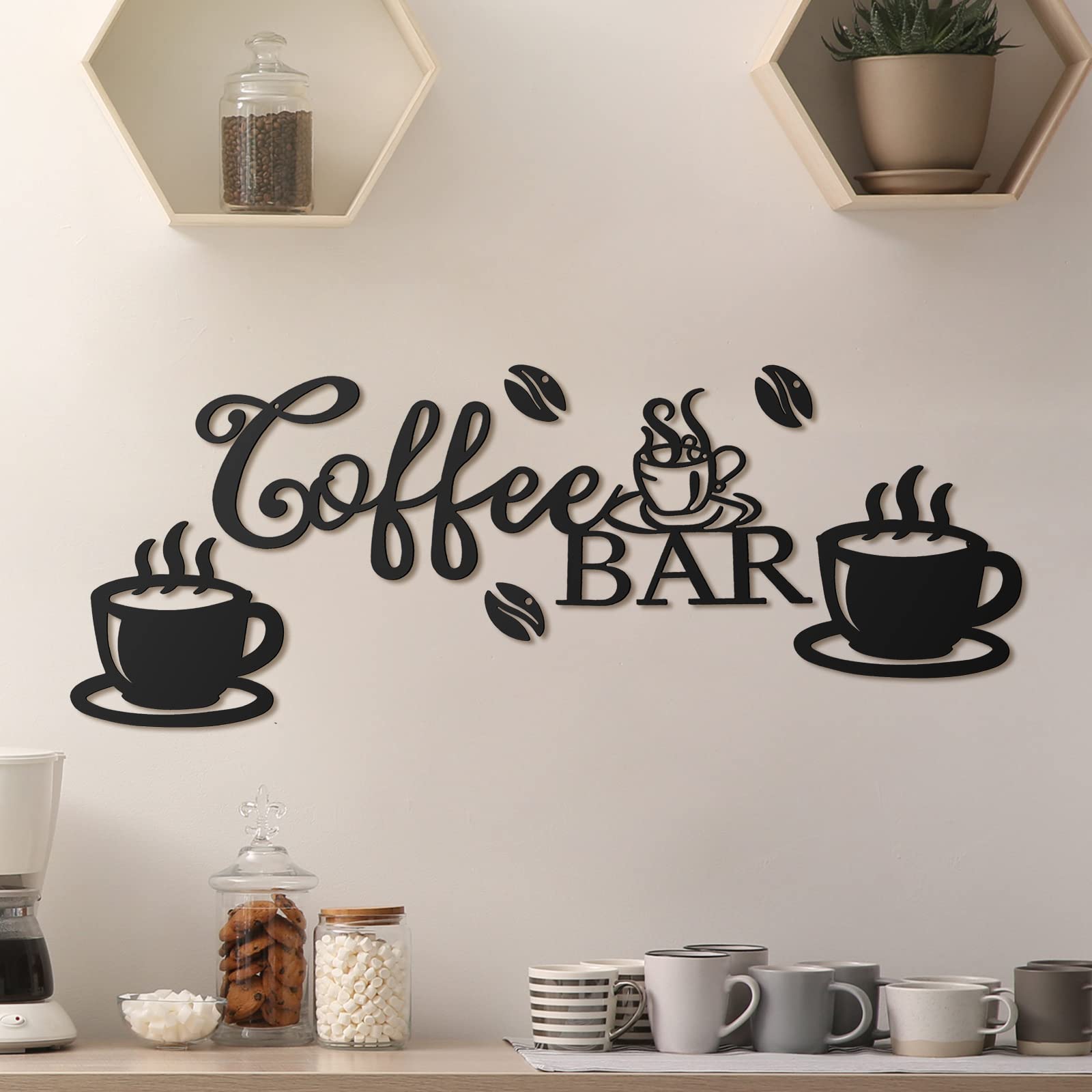 Photo 1 of Ferraycle Coffee Bar Decor Coffee Signs for Bar Metal Rustic Sign Hanging Wall Decor Metal Wall Art for Home Office Kitchen(Coffee Bar, Bean and Cup Style)