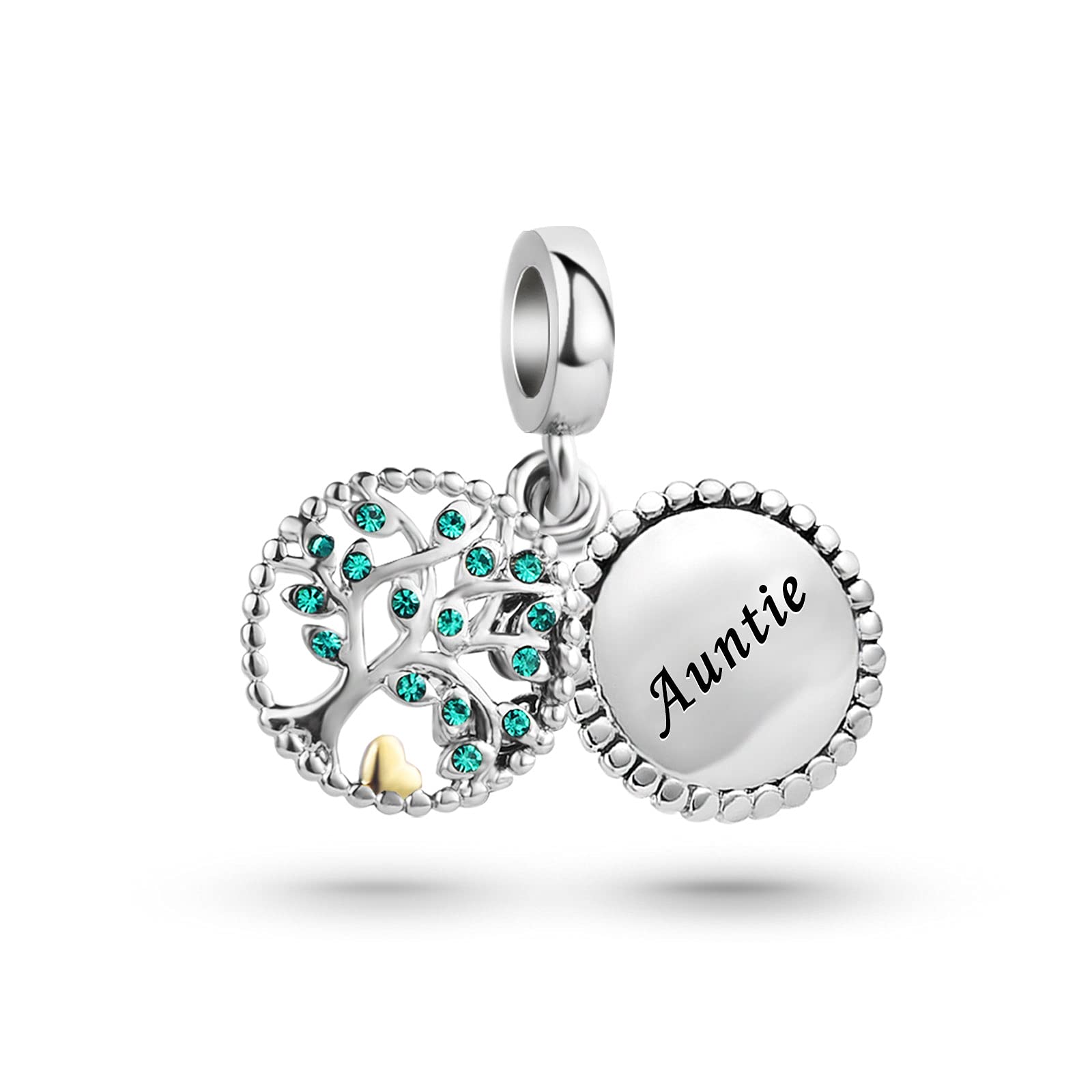 KunBead Jewelry Auntie Family Tree Bead Charms fits Bracelets Birthday Gift from Niece