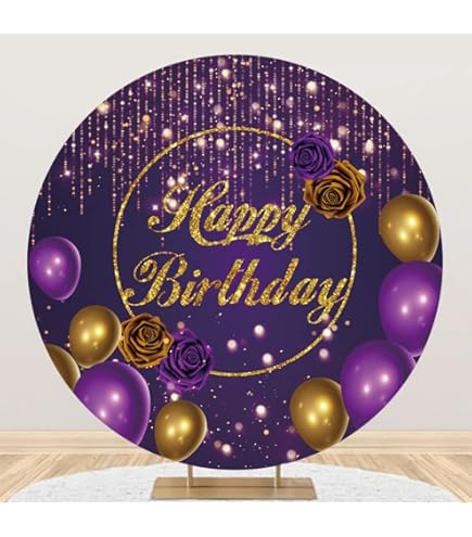 Happy Birthday Round Backdrop - 7.2ft Rose Gold & Black Party Background