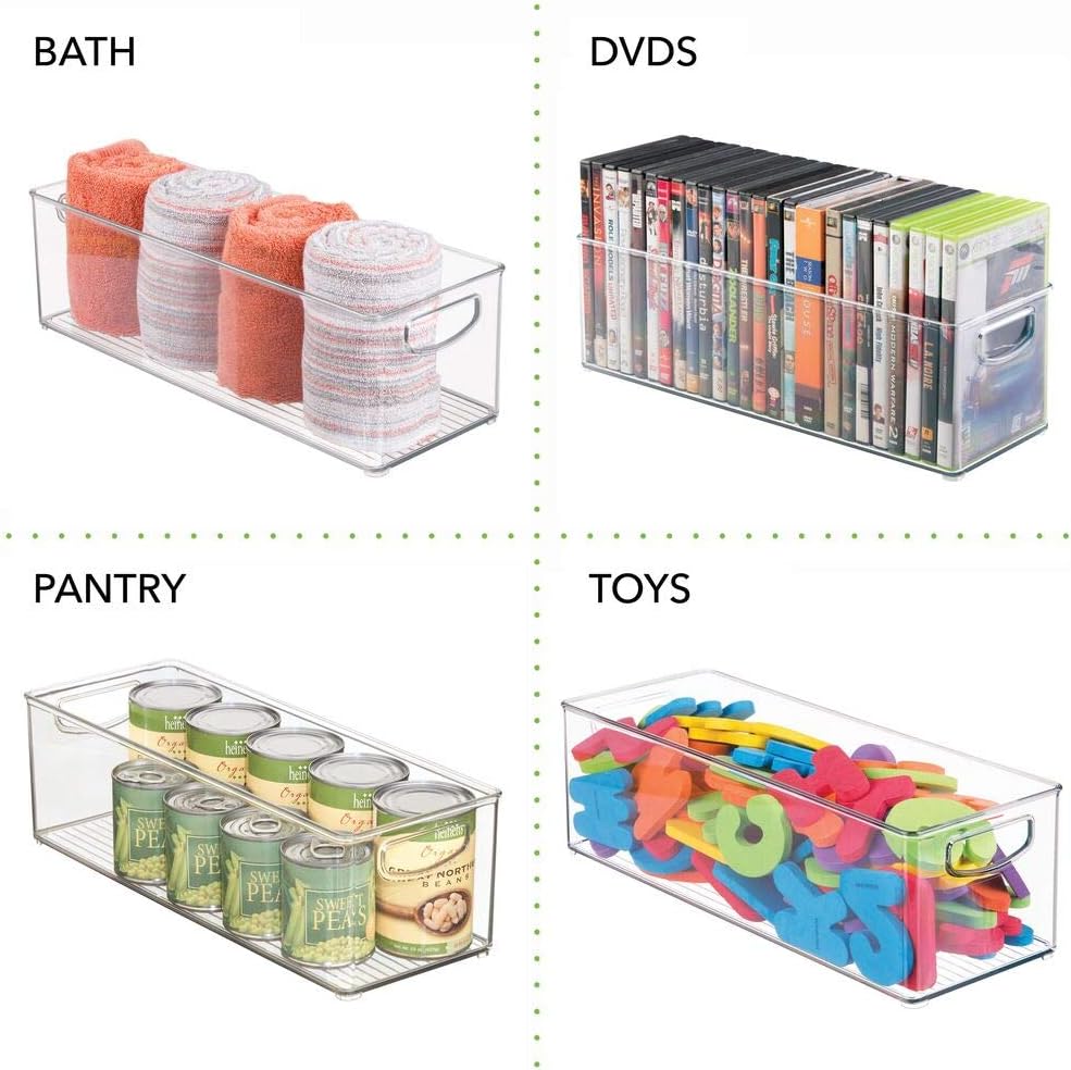 mDesign Large Stackable Plastic Storage Bin Container, Home Office Desk and Drawer Organizer Tote with Handles - Holds Gel Pens, Erasers, Tape, Pens, Pencils, Markers - 16" Long, 2 Pack - Clear : Office Products