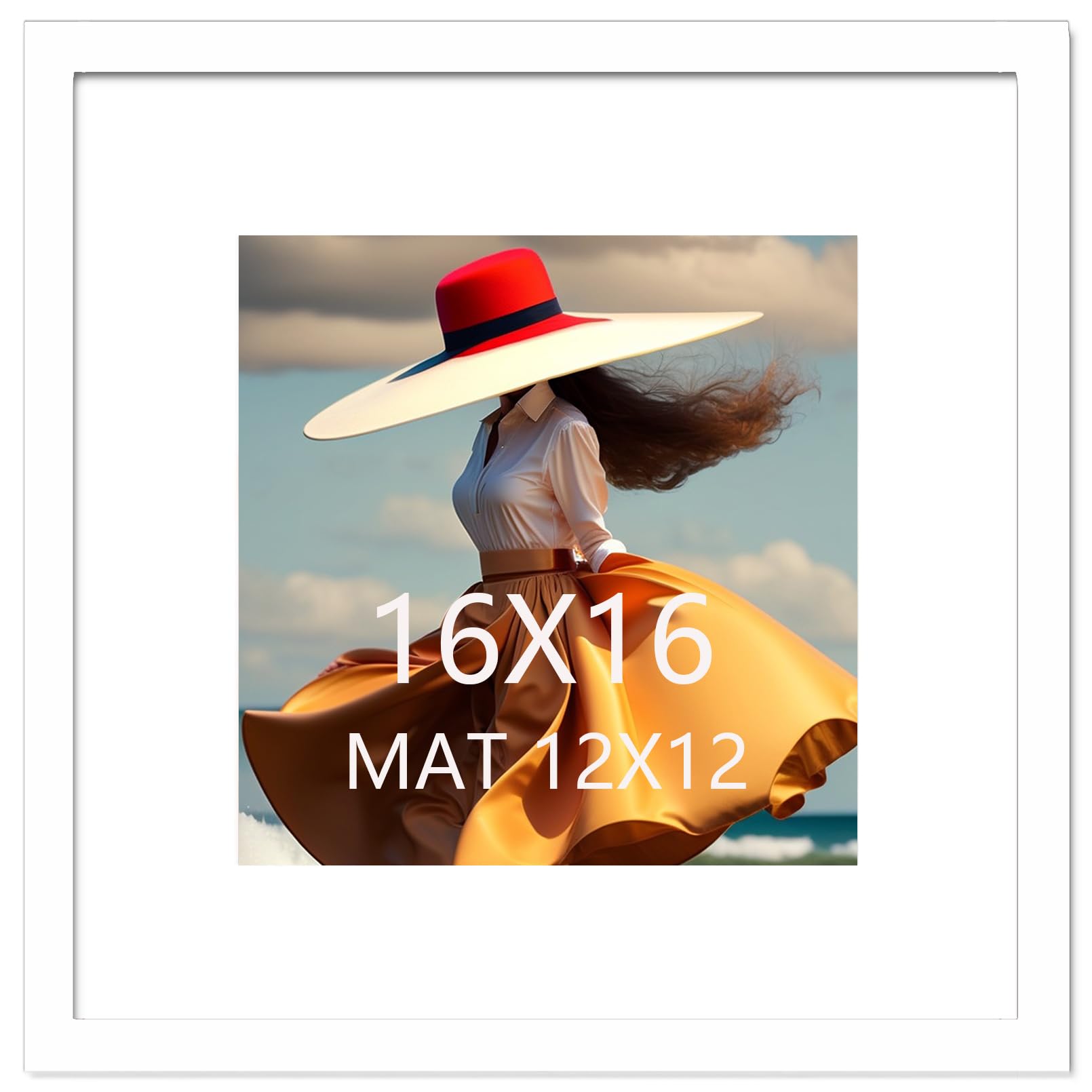 Photo 1 of 16x16 Picture Frame White Solid Wood for Mat 12x12 Wall Mounting Square Poster Frames