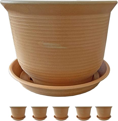 Amazon Home Strangers プラスチック製 植木鉢 ポット プランター 受け皿付き スリット鉢 ６点セット 26センチ A 黄色 鉢