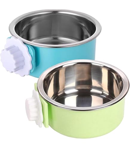 ShineMe 2 Pack Stainless Steel Hanging Dog Bowls For Crate & Kennel - Anti-Spill Pet Bowls