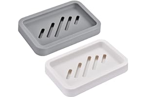 OSTWONY 2PCS Draining Soap Dishes, Dishwashing Sponge Soap Holder with Water Tray, Keep The Place Dry, Easy to Clean Soap Cases, Suitable for Kitchen, Bathroom, Container (Gray)