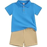 fhutpw Toddler Boy Short Sleeve Pique Polo Shirt & Casual Shorts Set Kids Summer Clothes Suit 2T 3T 4T Little Boys Outfits