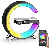 Smiling Shark Wake Up Light, Wireless Charger Atmosphere Desk Light with Bluetooth Speaker White Noise App Control Dimmable Sunrise & Sunset Simulation Dual Alarm Clock Smart Light for Home Decor