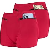 2 Packs Women's Hidden Pocket Underwear, Briefs Secret Hidden Pocket Shorts, Secret Pocket Underwear. (Red)