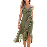 CUPSHE Women's Summer Dresses Ruffled Sleeveless Spaghetti Straps Beach Midi Chiffon Bridesmaid Wedding Guest Dress