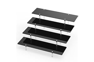 CHONOVO Acrylic Riser Display Stand, Black 4 Tier Cupcake Stand Display Risers Shelf Perfume Cologne Organizer Compatible with Funko Pop Food Dessert Makeup Skincare Cosmetics Lotion Organizer (1 PACK)
