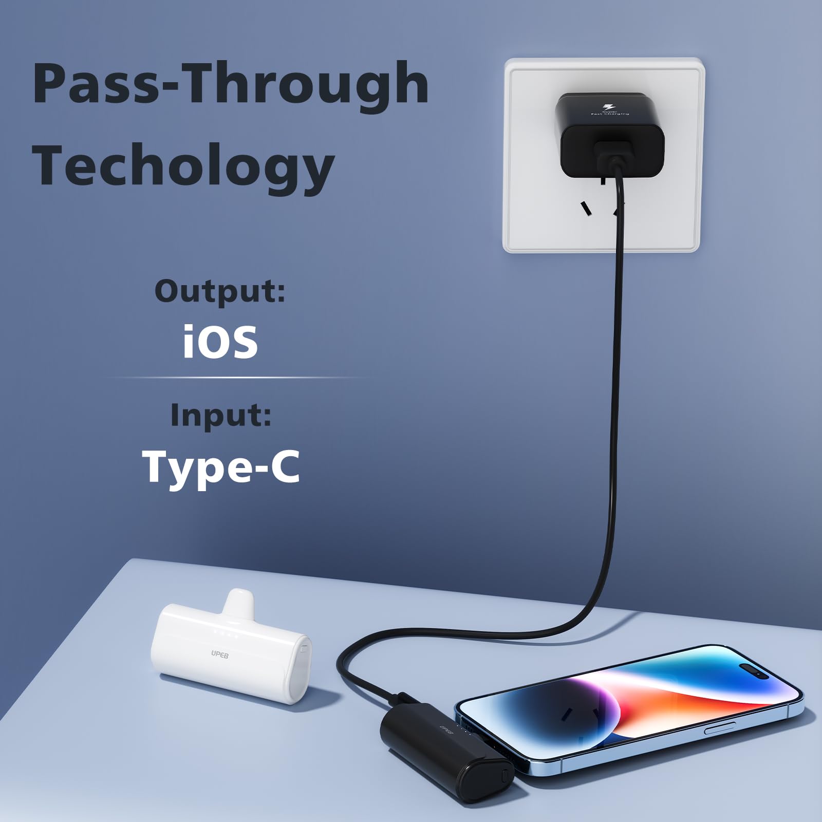 2 Packs Portable Phone Charger for iPhone 5000mAh with Built in Cable, MFi Certified Mini Power Bank Cordless External Battery Pack Charger for iPhone Series 14/13/12/11/XR/X/SE/8/7/6 Pro Max