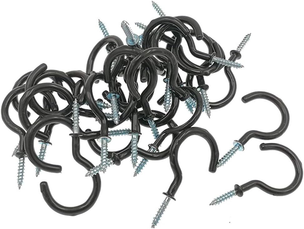 Kinteshun Cup Ceiling Hooks,Large Size Vinyl Coated Screw-in Open Hooks Hangers(30pcs,2 inches,Black)