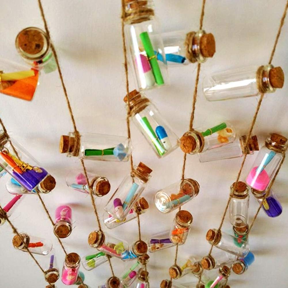 CUCUMI 44pcs Mini Glass Jars Bottles with Cork Stoppers Wish Bottles（20pcs 5ml and 12pcs 10ml and 12pcs 20ml）,50pcs Eye Screws,30 Meters Twine and 2pcs Funnel: Home Improvement