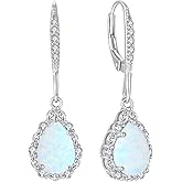 Aprila Created Opal Earrings 925 Sterling Silver Leverback Drop Dangle Earrings 5A Cubic Zirconia Jewelry for Women