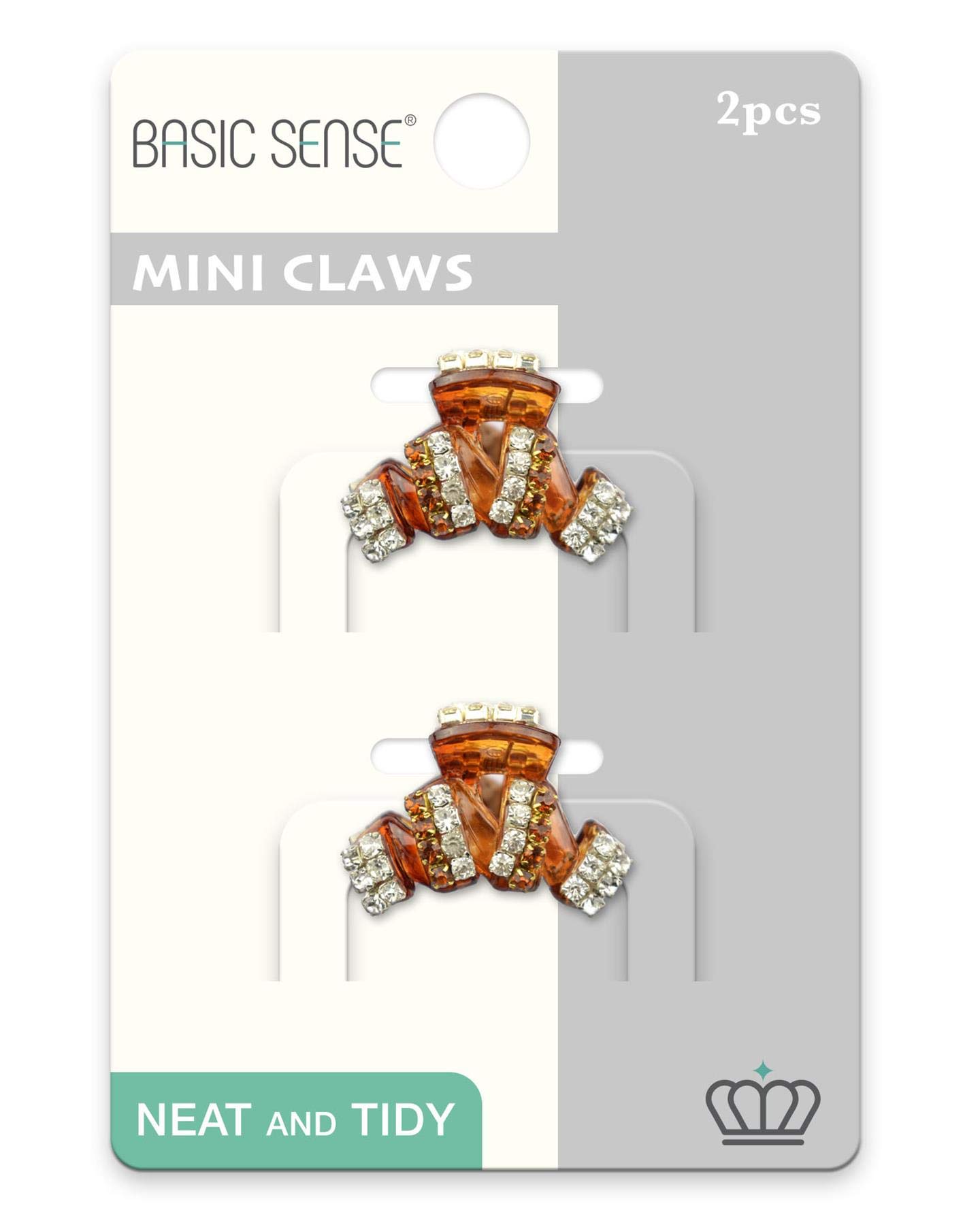 2 Pieces Shiny Mini Diamante Crystal Stripes 1.18inch -3cm Hair Claw Clips Clamp, Tortoise Brown