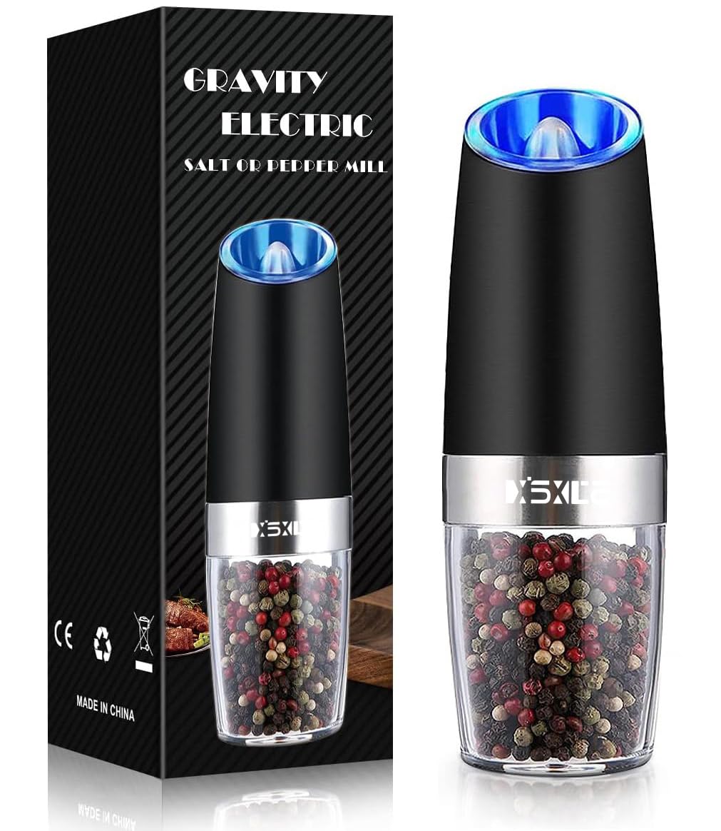 Photo 1 of Gravity Electric Pepper/Salt Grinder, Salt or Pepper Mill & Adjustable Coarseness, Battery Powered with LED Light, One Hand Automatic Operation - Single/Black