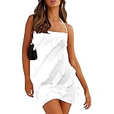 oten Women's Sexy Halter Backless Spaghetti Strap Sheath Bodycon Ruffle Cocktail Club Party Mini Dresses