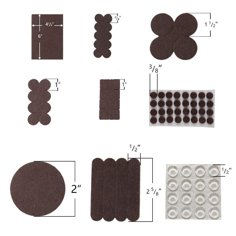 Felt Furniture Pads 217 PCS All Size Self Stick Furniture Feet Wood Floor Protectors for Furniture for Hardwood Floors (Brown) with Cabinet Door Bumpers by STAR SMART