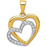 JewelryWeb 14k Solid Yellow Gold Diamond Love Heart Pendant Necklace 23mm long Pendant for Women