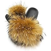 Jancoco Max Womens Fur Sliders Slippers Raccoon Fur Furry Slides Fashion Flat Soft Open Toe Fluffy Sandals