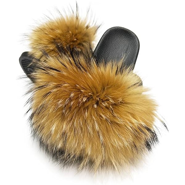 URSFUR Women's Fur Slides - Genuine Raccoon Fur, Open Toe, Non-Slip EVA Sole, Summer Slippers - View #7