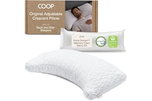 Coop Home Goods Original Crescent Adjustable Pillow, Queen Bed Pillows for Shoulder, Neck & Head Support, Crescent Foam Pillo