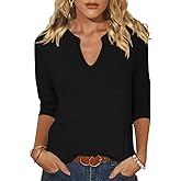 TICTICMIMI Womens Tops 3/4 Sleeve T-Shirts V Neck Cute Tunic Tops Basic Tees Blouses Loose Fit Pullover Summer Clothes