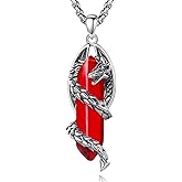 Vito Dragon Necklace for Women Men, Hexagonal Prism Obsidian/Rose Quartz/Lapis Lazuli/Amethyst/Turquoise Healing Crystal Energy Amulet Protection Jewelry Gift, 20"+2"