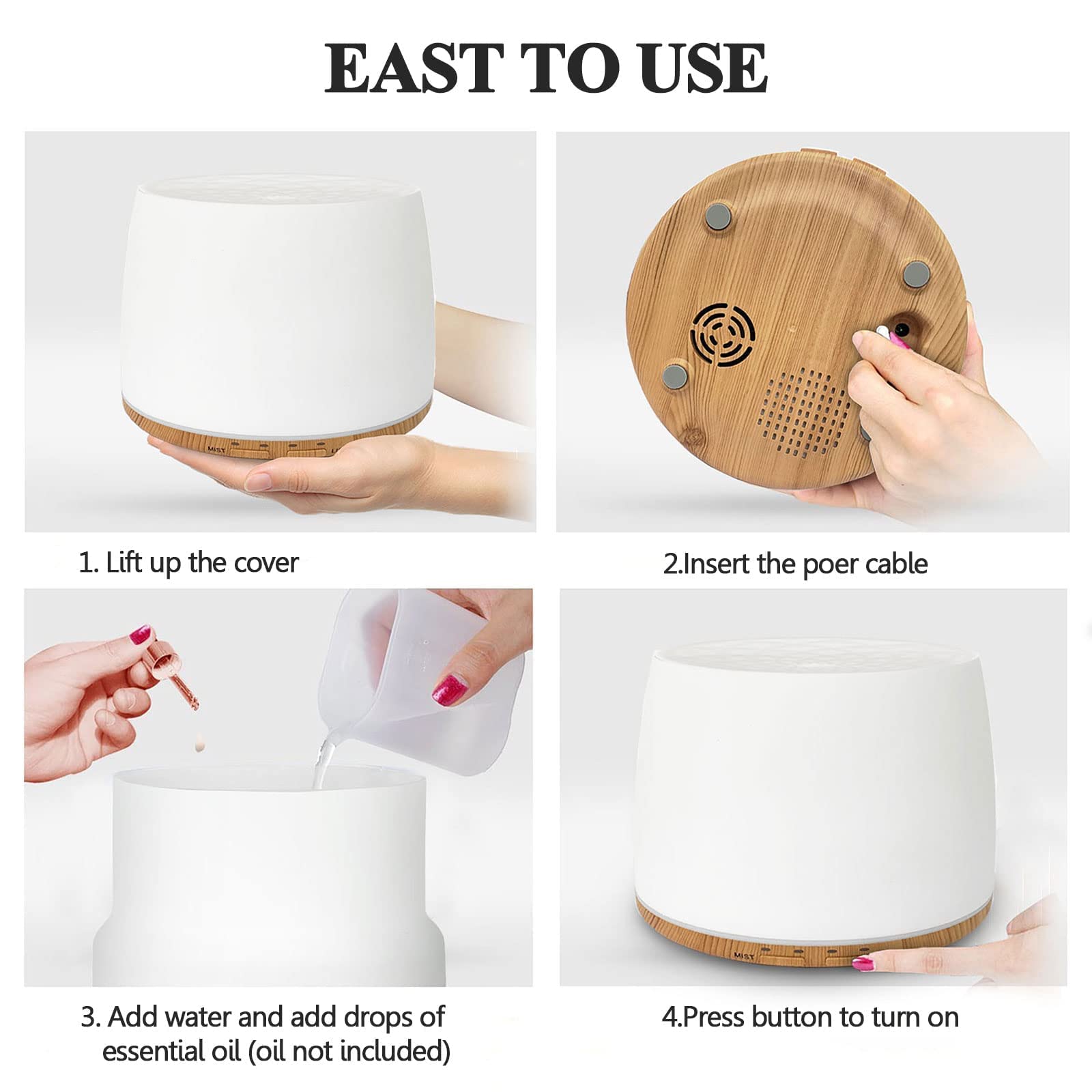 KAHEAUM Humidifiers for Bedroom Large Room Baby Kids Nursery Home Hotel Office Plant, 500ML Portable Ultrasonic Cool Mist Humidifier Aroma Essential Oil Diffusers with LED Night Light,Quiet,Auto Off