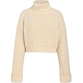 CIDER Turtleneck Sweater Women Long Sleeve Knit Pullover Tops Casual Solid Color Regular Fit Crew Neck Sweaters