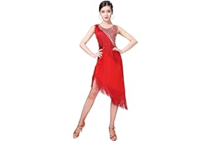 Z&X Women's Latin Salsa Tango Dress Sequin Asymmetry Fringe Dancing Dress Ballroom Costume with Shorts