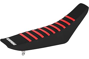 Enjoy MFG Ribbed Seat Cover for Honda CRF 150 R - All Black / Red Ribs