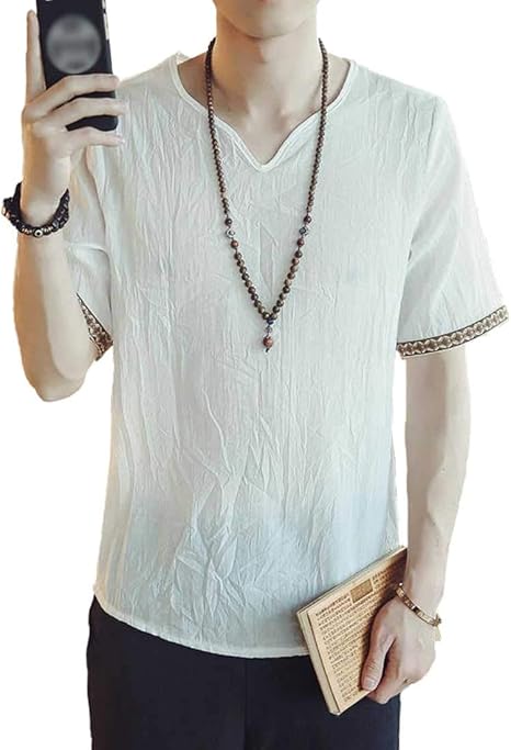 Amazon Heaven Days ヘブンデイズ Tシャツ 半袖 カットソー リネン 麻 Vネック エスニック風 ゆったりサイズ メンズ 1907m0318 Tシャツ カットソー 通販
