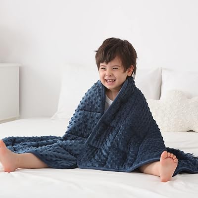 Huloo Sleep Kids Weighted Blanket Twin 7lbs (41"×60",Navy Blue) Breathable Soft Minky Weighted Throw Blanket for All Season,Heavy Blanket with Premium Glass Beads