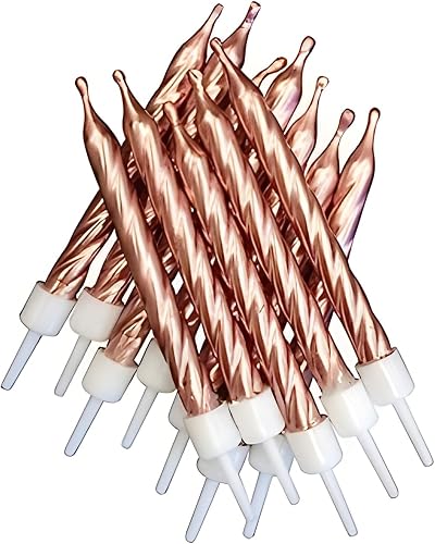 Anniversary House Metallic Rose Gold Spiral Birthday Candles Set of 12 with