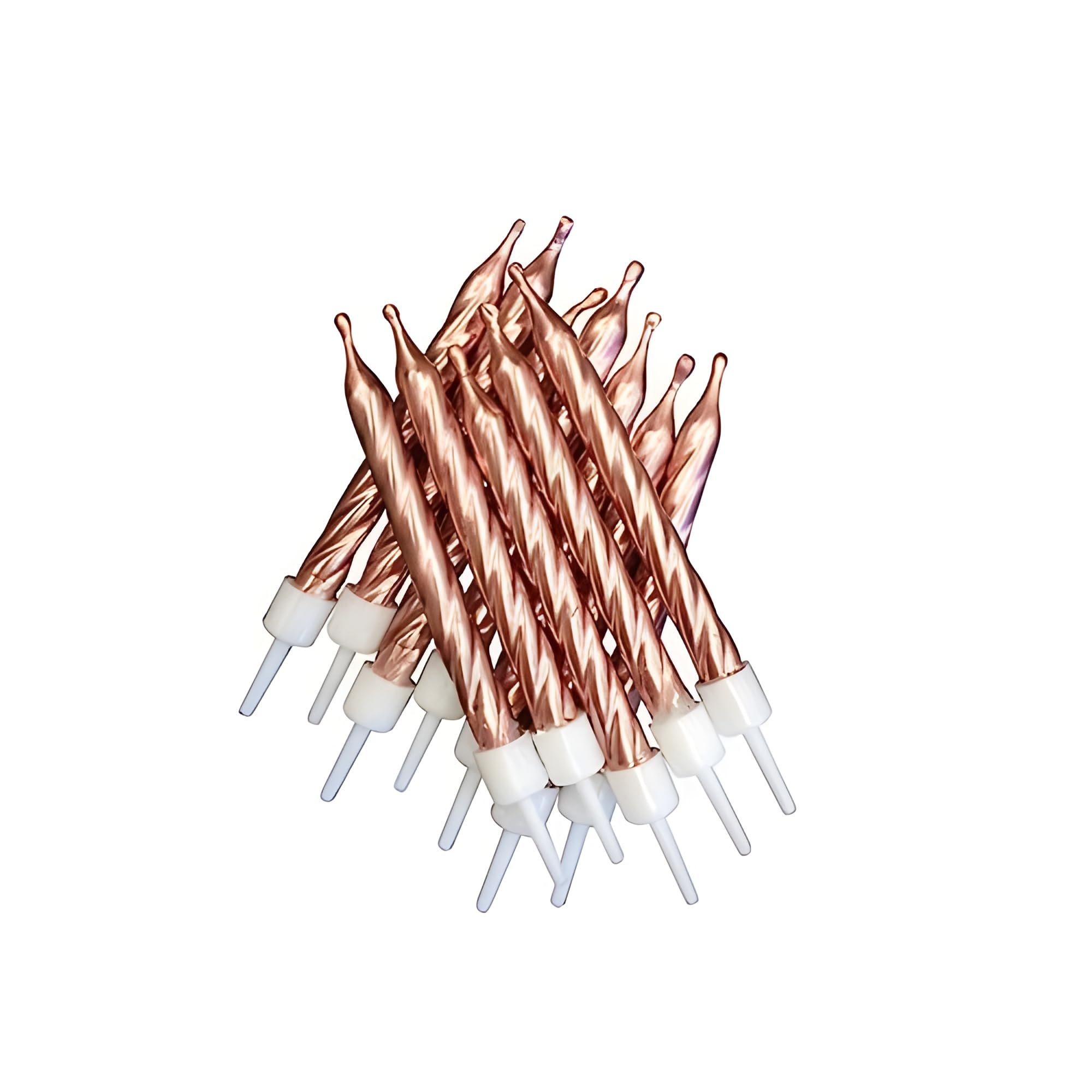 Anniversary House Metallic Rose Gold Spiral Birthday Candles Set of 12 - with Holders 7.5cm - Premium Cake Toppers for Birthday Decorations, Anniversary & Celebration - Elegant Birthday Candle Pack