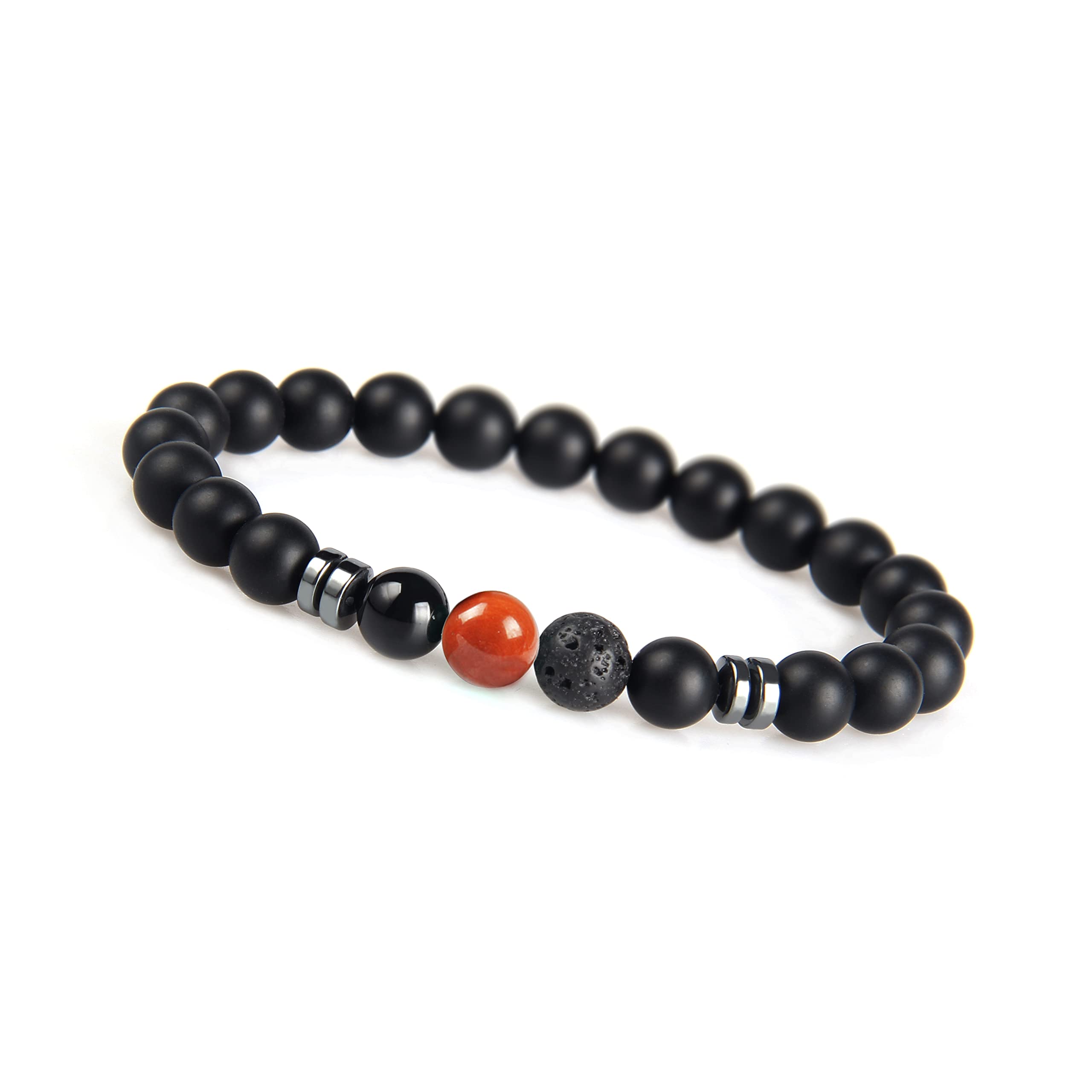 GD GOOD.designs EST. 2015 Chakra Bead Bracelet – Onyx & Jasper Natural Stone I Men’s Jewelry (Red) I Gift for Him